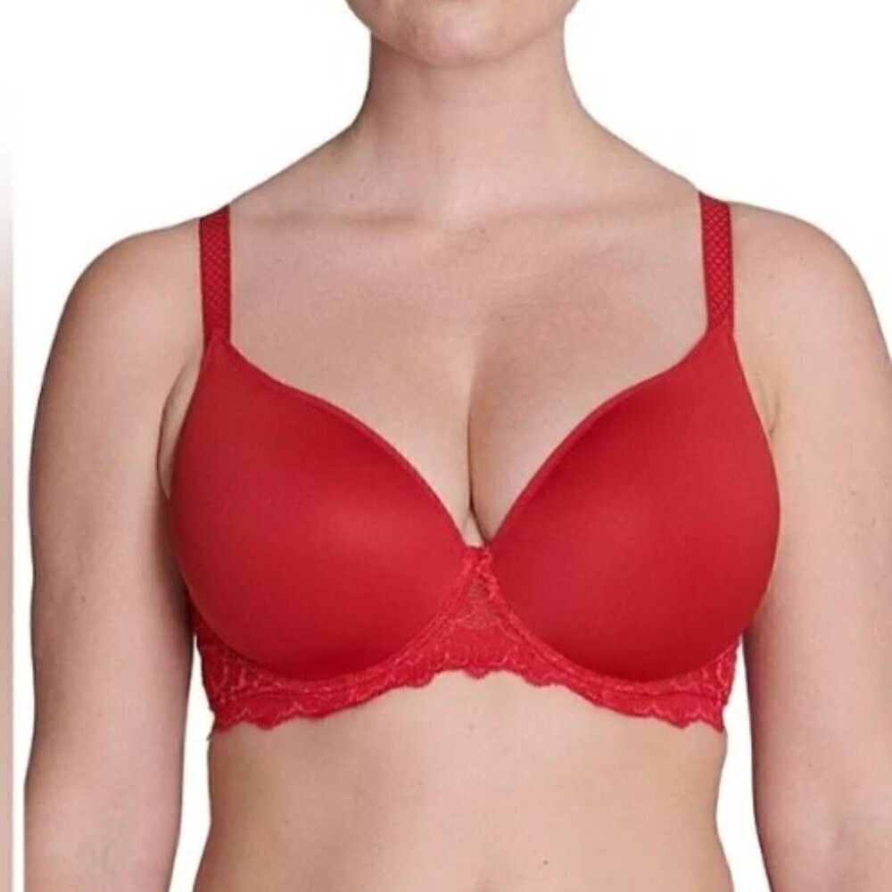 Simone Perele 34C Red Lightly‎ Padded Underwire Plunge T-Shirt Bra NWT